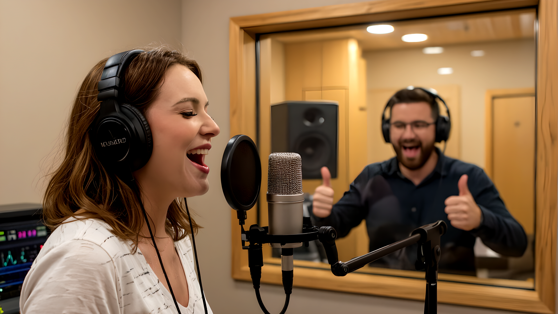 Singer recording in studio