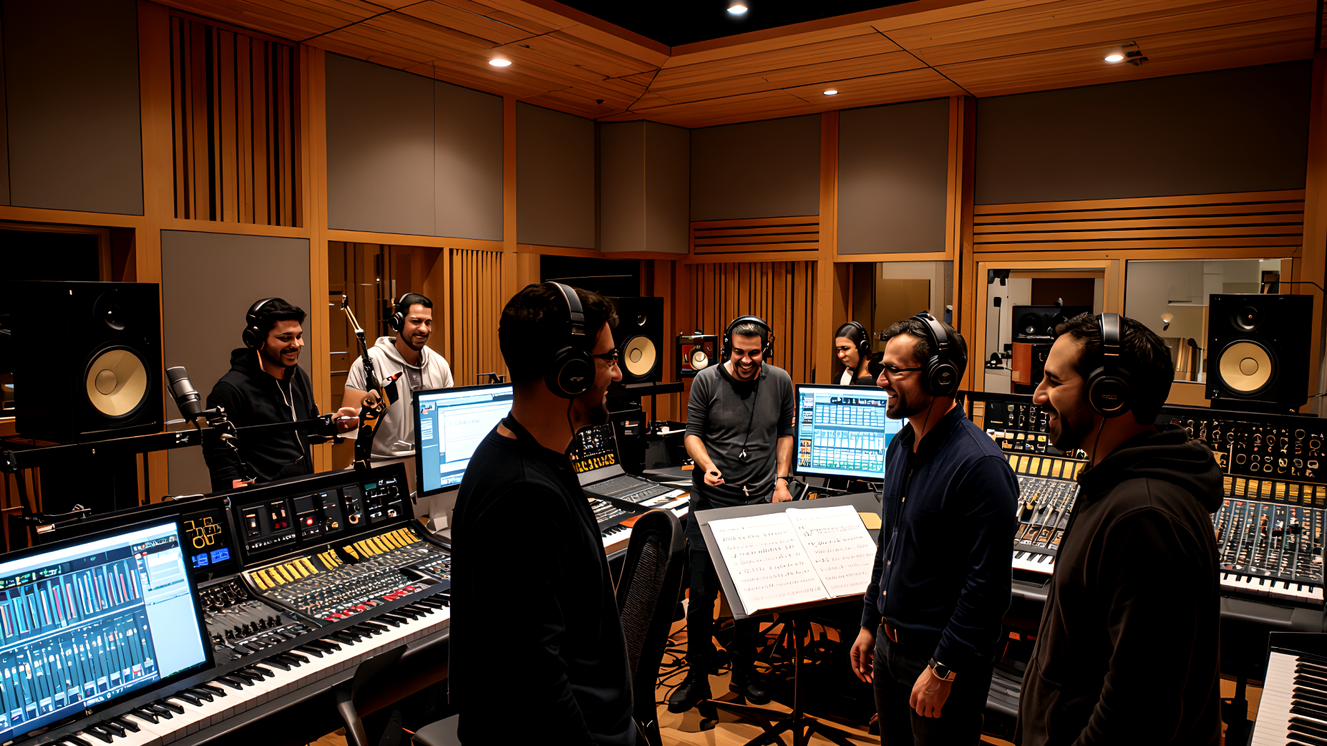 Music production session in studio